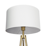 Sway Brassed Gold Floor Lamp with On/Off Switch Triple Legs White Fabric Shade