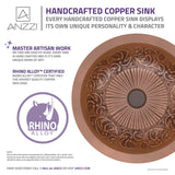 Admiral 17 in. Handmade Vessel Sink in Polished Antique Copper with Floral Design Interior