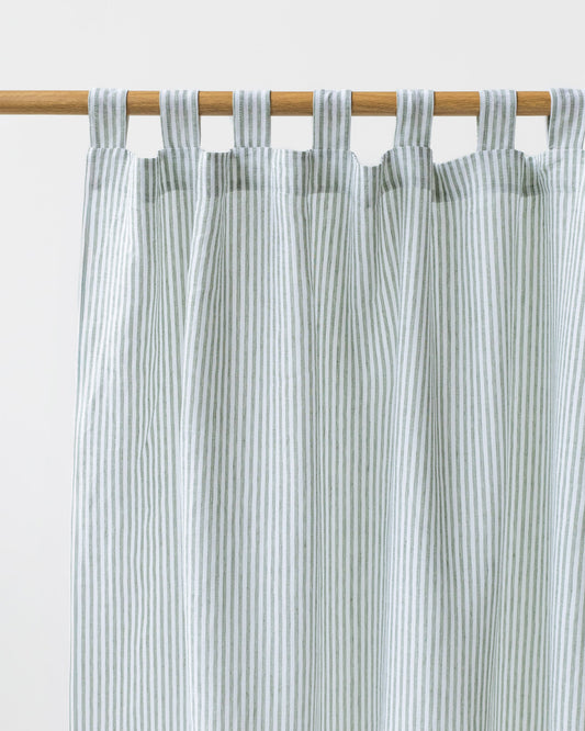 Tab top linen curtain panel (1 pcs) in Striped in Forest Green