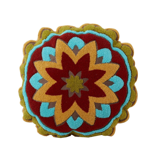 Tammy Round Box Throw Pillow, Crewel Embroidery