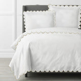 Allena 400TC Cotton Scallop Embroidery Sateen Microcheck Duvet Cover Set
