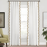 400TC Applique Scalloped Embroidery Cotton Curtain (Set Of 2)