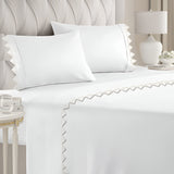Ashley 400TC Cotton Traingle Embroidery Sateen Solid Sheet Set