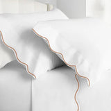 Monogram 400TC Cotton Scallop Embroidery Sateen Solid Sheet Set