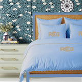 Monogram Light Blue 400TC Cotton Small Scallop Embroidery Duvet Cover Set