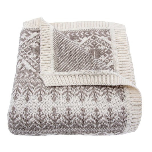 Fair Isle Taupe Knit Throw Blanket