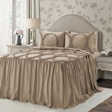 400TC Cotton Sateen Solid Textured Ruffle Bedspread Set