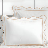 400TC Cotton Scallop Embroidery & Border Sateen Solid Duvet Cover Set