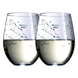 Set of 2 Zodiac Sign Wine Glasses with 2 Wooden Coasters (Taurus)
