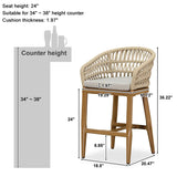 PURPLE LEAF Outdoor Bar Stools Counter Stools Rattan Bar Stools Chair with Backrest for Indoor or Outdoor, Kitchen lsland