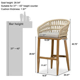 PURPLE LEAF Outdoor Bar Stools Counter Stools Rattan Bar Stools Chair with Backrest for Indoor or Outdoor, Kitchen lsland