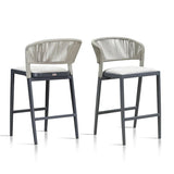 PURPLE LEAF Outdoor Bar Stools Set of 2, All-Weather Rope Wicker Aluminum Patio Bar Chairs for Deck, Balcony, Garden, Kitchen Island