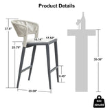 PURPLE LEAF Outdoor Bar Stools Set of 2, All-Weather Rope Wicker Aluminum Patio Bar Chairs for Deck, Balcony, Garden, Kitchen Island