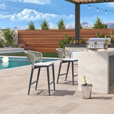 PURPLE LEAF Outdoor Bar Stools Set of 2, All-Weather Rope Wicker Aluminum Patio Bar Chairs for Deck, Balcony, Garden, Kitchen Island