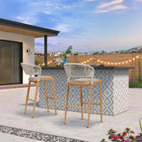 PURPLE LEAF Outdoor Bar Stools Set of 2, All-Weather Rope Wicker Aluminum Patio Bar Chairs for Deck, Balcony, Garden, Kitchen Island