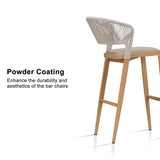 PURPLE LEAF Outdoor Bar Stools Set of 2, All-Weather Rope Wicker Aluminum Patio Bar Chairs for Deck, Balcony, Garden, Kitchen Island
