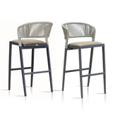 PURPLE LEAF Outdoor Bar Stools Set of 2, All-Weather Rope Wicker Aluminum Patio Bar Chairs for Deck, Balcony, Garden, Kitchen Island