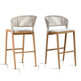 PURPLE LEAF Outdoor Bar Stools Set of 2, All-Weather Rope Wicker Aluminum Patio Bar Chairs for Deck, Balcony, Garden, Kitchen Island
