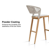 PURPLE LEAF Outdoor Bar Stools Set of 2, All-Weather Rope Wicker Aluminum Patio Bar Chairs for Deck, Balcony, Garden, Kitchen Island