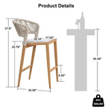 PURPLE LEAF Outdoor Bar Stools Set of 2, All-Weather Rope Wicker Aluminum Patio Bar Chairs for Deck, Balcony, Garden, Kitchen Island