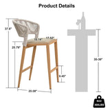 PURPLE LEAF Outdoor Bar Stools Set of 2, All-Weather Rope Wicker Aluminum Patio Bar Chairs for Deck, Balcony, Garden, Kitchen Island