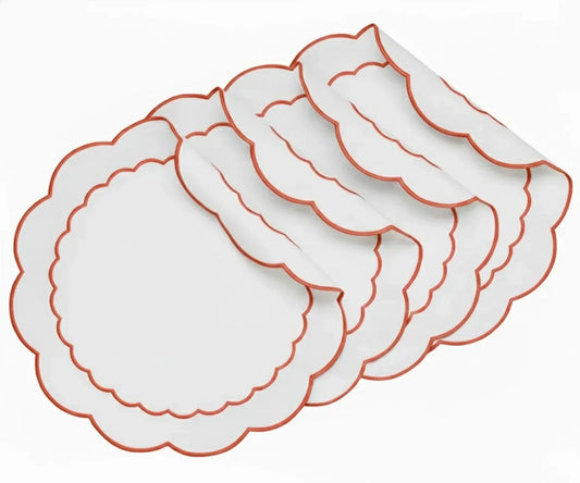 White Round Placemats - Terracotta Scalloped
