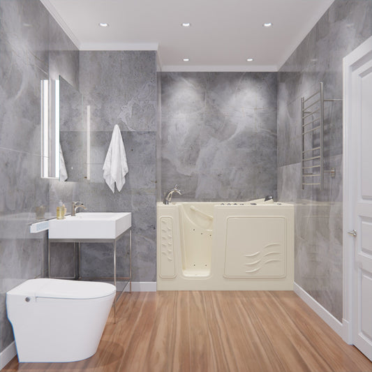 ANZZI Nimbus Series 30 in. L x 59 in. W Dual Jetted Bathtub in Biscuit with Microbubbles Jet
