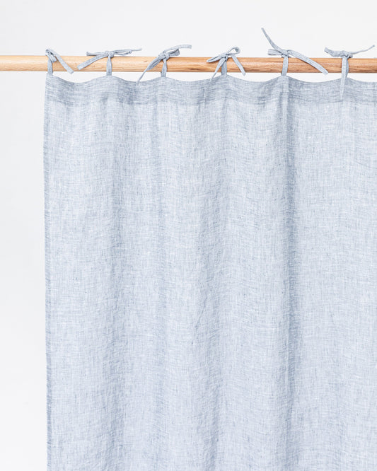 Tie top linen curtain panel (1 pcs) in Blue melange