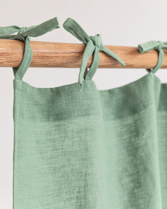 Tie top linen curtain panel (1 pcs) in Matcha green