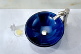 Meno Series 17 in. Bathroom Vessel Sink with Scratch-Tough and Stain-Resistant Non-Porous Surface in Lustrous Blue Glass