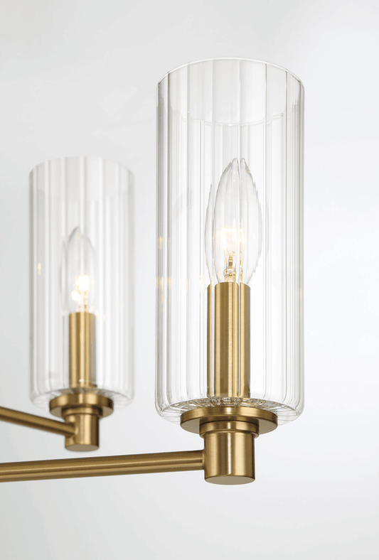 Timeless Six Lights Chandelier With Clear Ribbed Glass - Satin Brass