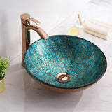 Chrona Series 17 in. Round Bathroom Vessel Sink with Stain-Resistant Non-Porous Surface in Gold/Cyan Mix Finish Glass