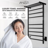 ANZZI Eve Series 8-Bar Towel Warmer (23.6" W x 39" H) with Top Shelf, Digital Control, Dual Installation, Rhino Alloy Certified Stainless Steel