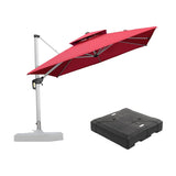 PURPLE LEAF Large Square Patio Cantilever Umbrella With Base for Garden Pool Porch