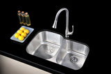 Moore Series 15.75 in. Undermount Double Bowl 16 Gauge Brushed Satin Finish Stainless Steel Kitchen Sink with Drain