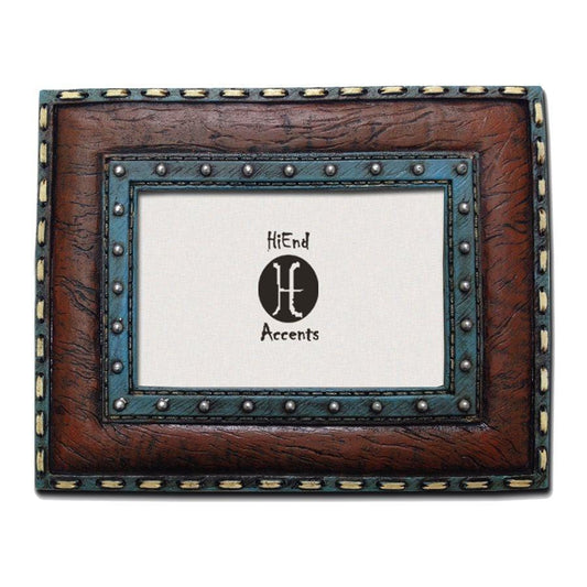 Turquoise Edge w/ Stitching Leather Insert Picture Frame, 4 MOQ