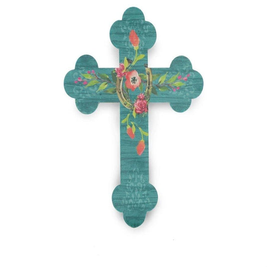 Turquoise Floral Horseshoe Cross Wall Decor, 4 MOQ