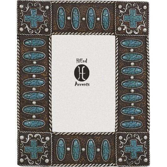 Turquoise Stones w/ Cross Picture Frame, 4 MOQ