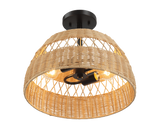 Twinkle Double Lights Semi Flush With Rattan Shade Black Metal Finish for Farmhouse Style