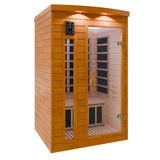 2-Person Indoor Cabin Sauna in Hemlock with Infrared Heating Panels, Tempered Glass Door, and Chromotherapy Lighting