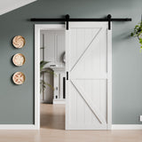 Grotto Series 36 in. x 84 in. Pure White Finish MDF Interior Sliding Barn Door with Hardware Kit in Matte Black