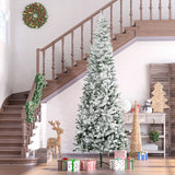HOMCOM 9ft Unlit Snow-Flocked Slim Pine Artificial Christmas Tree with Realistic Branches and 1084 Tips