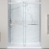 Kahn Series 60 in. x 32 in. Center Drain Alcove Shower Base and Frameless Sliding Door Combo with Tsunami Guard
