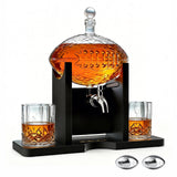 Football Decanter with 2 Whiskey & Wine Glasses & Chillers
