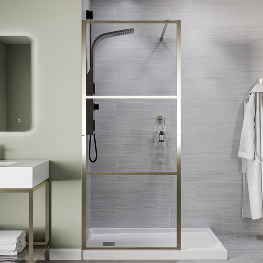 Himmel Series 34 in. x 78 in. Fixed Frameless Shower Door with Tsunami Guard Tempered Clear Glass