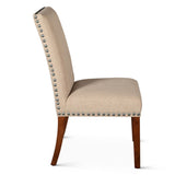 Sofie 24" Upholstered Dining Chair in Dark Beige Linen with Zinc Nailheads and Walnut Legs