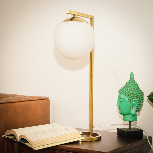 Velvet Globe Table Lamp White Opal Glass with Dimmer Switch Inline