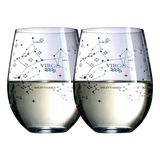 Set of 2 Zodiac Sign Wine Glasses with 2 Wooden Coasters (Virgo)