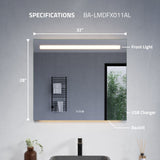 ANZZI Rectangular LED Smart Mirror (24x32 or 28x32 in.), Copper-Free, Adjustable CCT, Built-in Defogger, UL-Certified