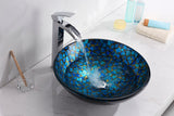Mosaic Series 17 in. Bathroom Vessel Sink with Scratch-Tough and Stain-Resistant Non-Porous Surface in Blue Glass